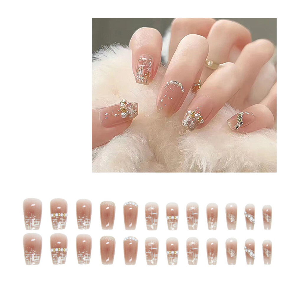 Reusable Acrylic False Nails, Wedding Suitable Gradient Press On Nails With Easy Application, Full Cover Coffin Shape For Women Girls (24Pcs)