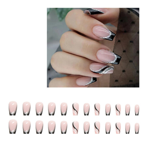 Nude Shimmer Nails, Κοντά Οβάλ Ψεύτικα Νύχια με UV LED Soak Off Varnish, Γαλλικά Νύχια με Πίεση,