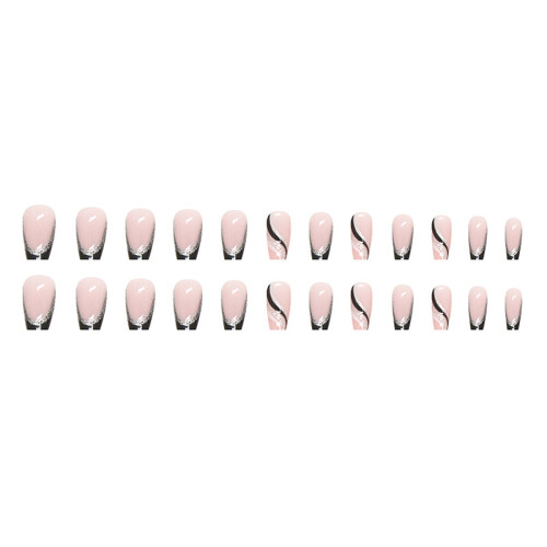 Nude Shimmer Nails, Κοντά Οβάλ Ψεύτικα Νύχια με UV LED Soak Off Varnish, Γαλλικά Νύχια με Πίεση, 2
