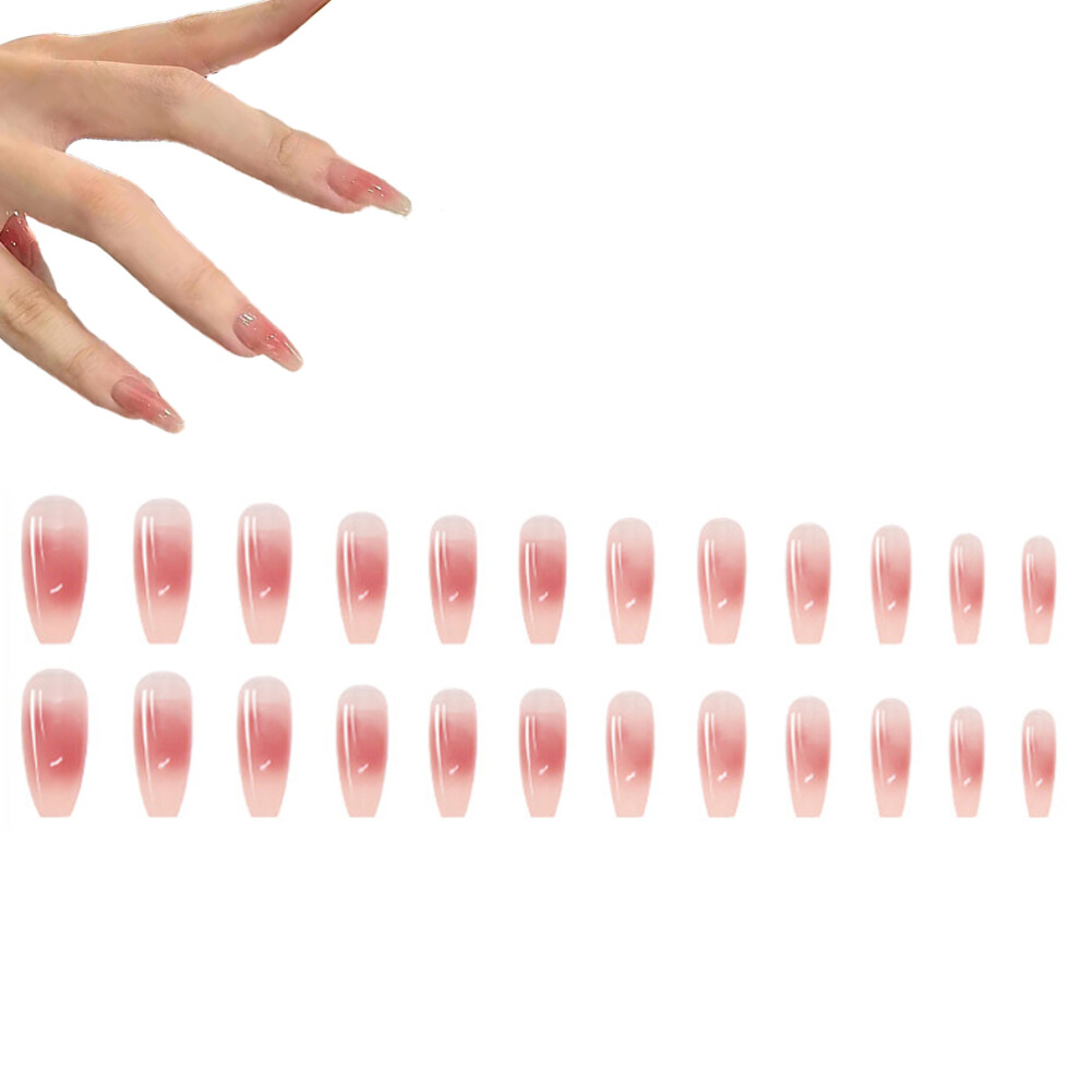 Press On Nails, 24Pcs Soft Gel Butterflies Design Glossy Gradient False Nails, Jelly Milky Gel Polish For Women And Girls, Healthy Formula Gel Making