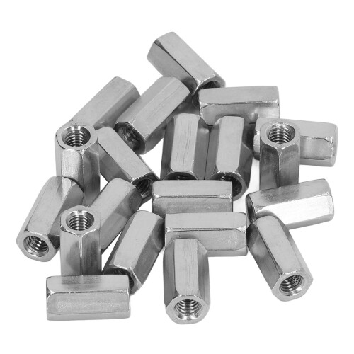 20Pcs M6 Stainless Steel Hex Coupling Nuts Rust Resistant Connector Silver
