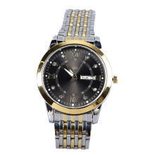 Herrenuhr aus Quarz mit Datum und luminous Zifferblatt, wasserdicht, Edelstahl, 40 mm, Gold und Schwarz