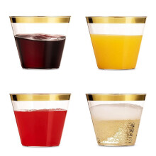 50X Golden Plastic Cups 9 Oz Disposable Cup Plastic Wine Glass Party Cups Transparent Plastic Cup for Parties