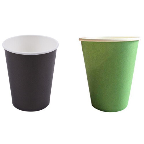 40 Paper Cups (9Oz) - Plain Solid Colours Birthday Party Tableware Catering(Green&Black)