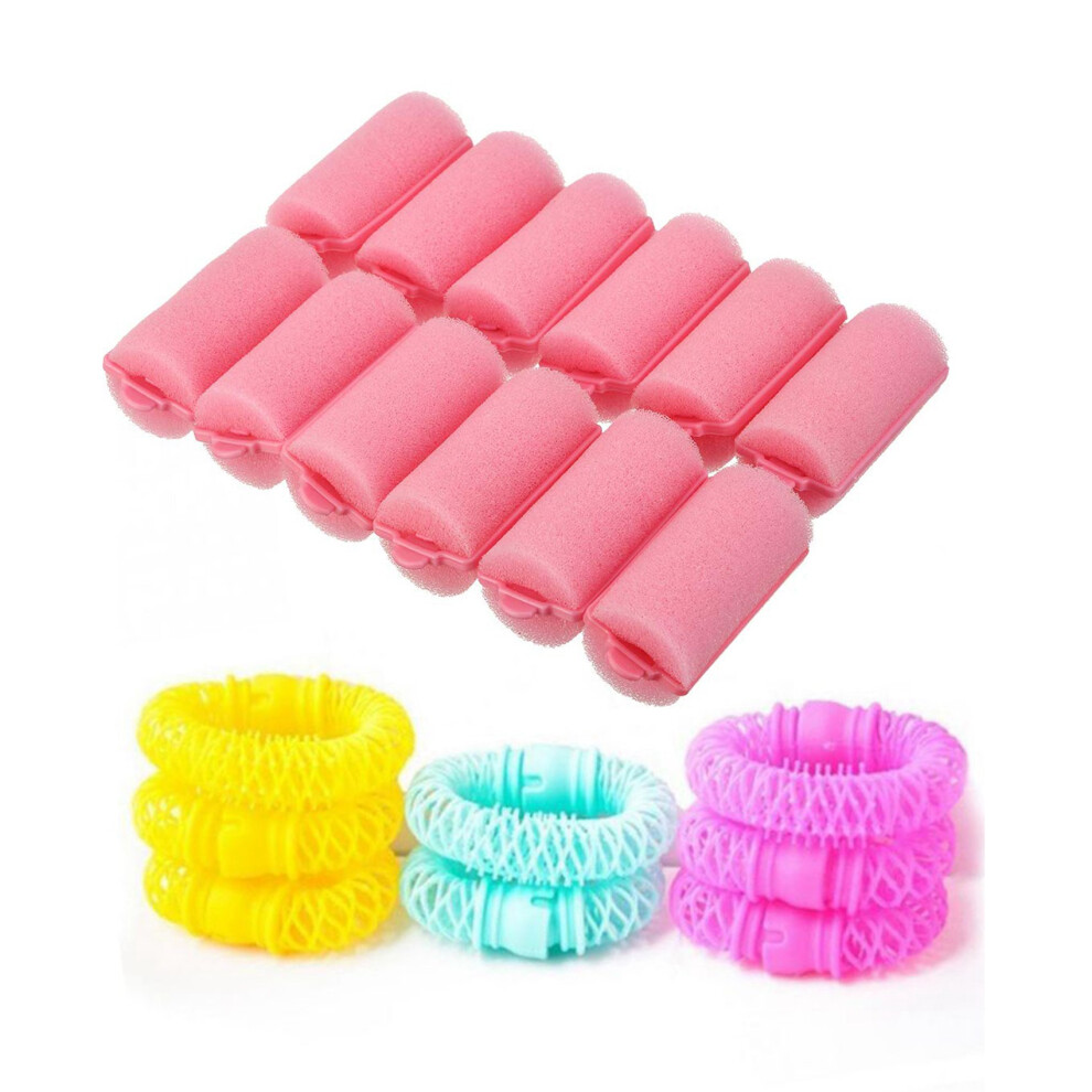 Dark 8Pcs Magic Hair Curler Spiral Curls Roller Donuts Curl & 12Pcs Hair Styling Soft Foam Sponge Rollers Curlers
