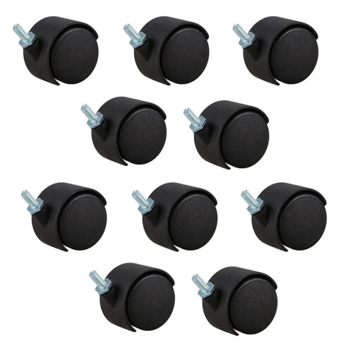 10Pcs 6mm Threaded Stem 40mm Dual Wheel Rotatable Caster Black 1