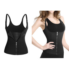 Women's Black Underbust Corset Waist Trainer 2-in-1 Zipper Top S