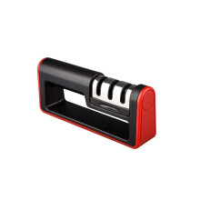 Knife Sharpener with ThreeEdge Design, Compact Handheld Sharpening Tool in Black GiftReady Finish