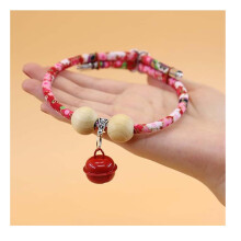 CedarBead Pet Collar  Dog Cat Collar Fortune Pendant Red Bell Size L Adjustable