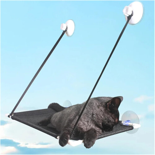 Cat Hammock Window Bed With Suction Cup, Breathable Mesh, Gray Single, Wall Hanging 1