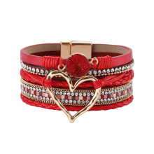 Bracelet chic en forme de cœur d'amour avec des breloques-Rouge
