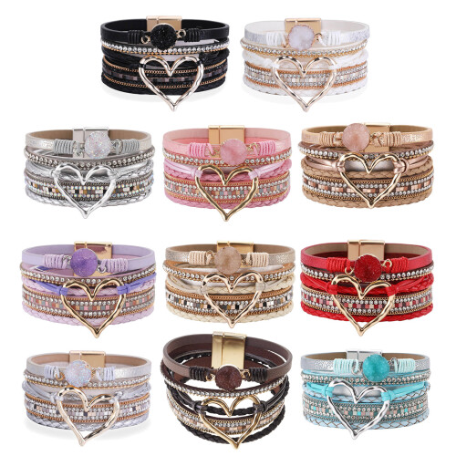 Ethnic Love Heart Bracelet with Intricate Pattern-Blue 1