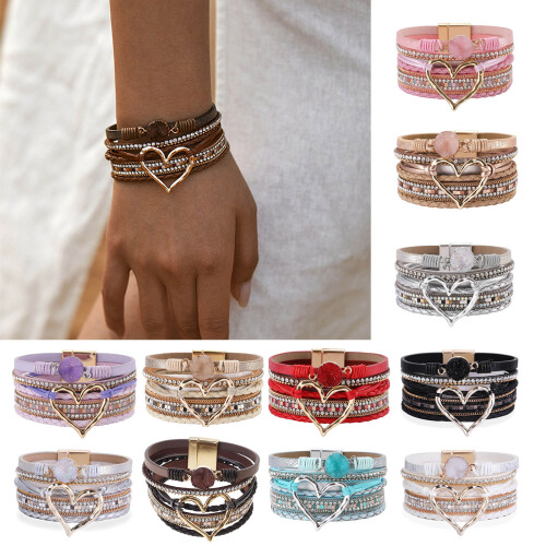 Ethnic Love Heart Bracelet with Intricate Pattern-Blue 2
