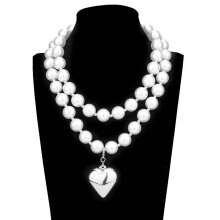 CCB Grote Bal Kralen Ketting met Hart Hanger-Zilver Sectie 3
