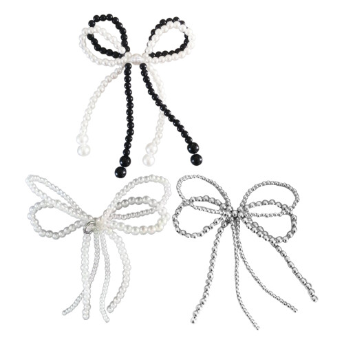 Breloque nœud papillon en perles, porte-clés, collier,-Argent 2