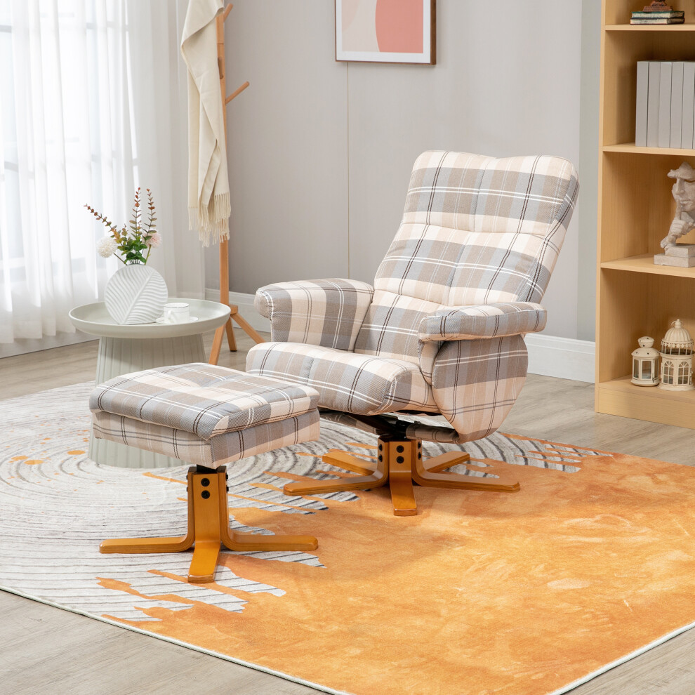 Recliner Chair Footstool Linen Fabric Lounge Seat Wooden Base Relax Armchair - Image 3