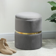 HOMCOM Round Pouffe Storage Footstool with Cushioned Top Hidden Space Grey
