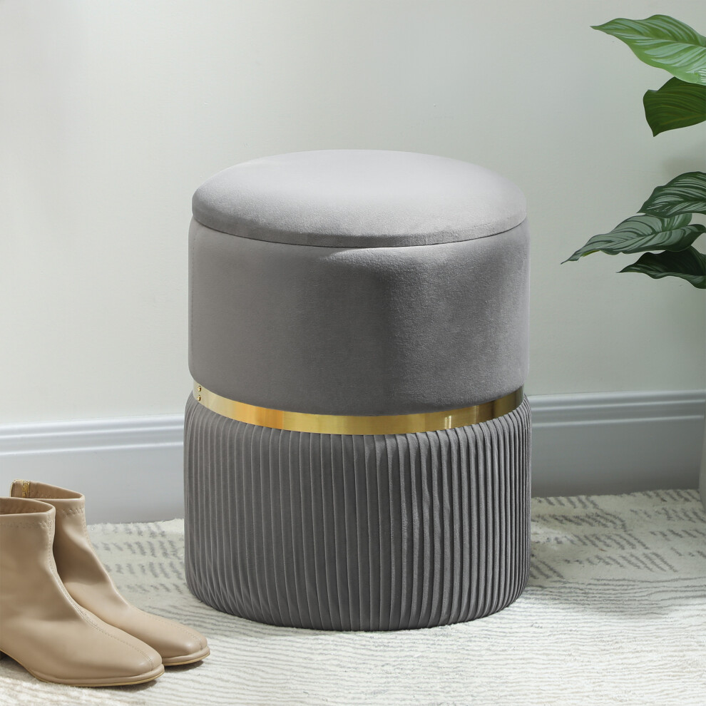 Homcom Round Pouffe Storage Footstool With Cushioned Top Hidden Space Grey