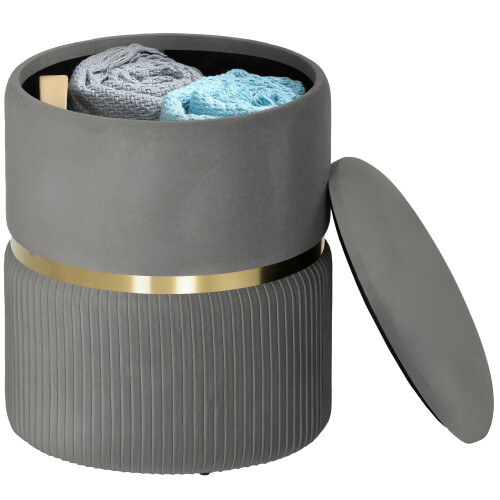 Homcom HOMCOM Round Pouffe Storage Footstool with Cushioned Top Hidden Space Grey 1