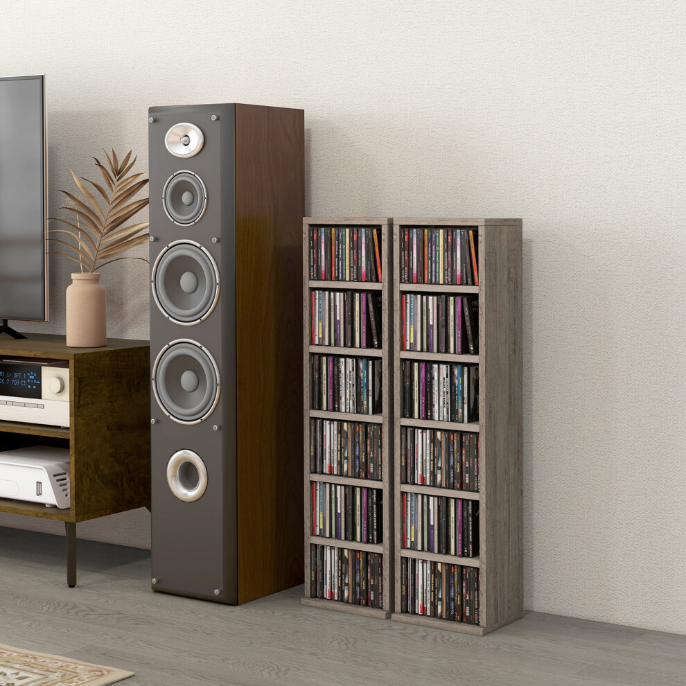 Homcom Set Of 2 Cd Storage Units With Adjustable Shelves Mocha Wood