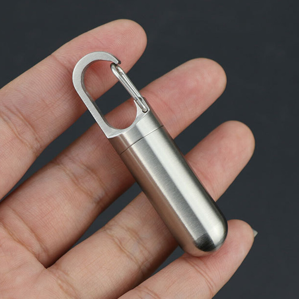 J21 Stainless Steel Medicine Capsule Container Waterproof Keychain Portable S