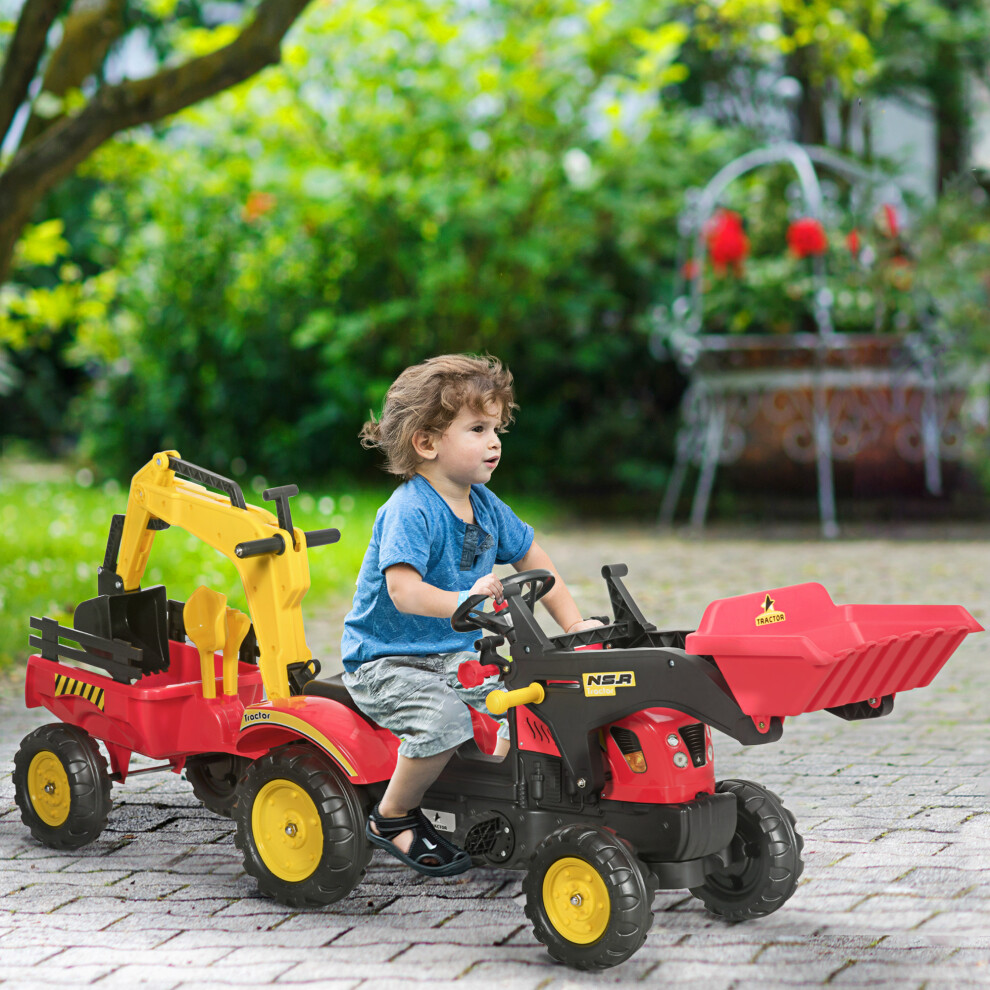 Homcom Pedal Powered Tractor Ride-On Car W/ Moving Bucket Steering Wheel 3-6 Yrs