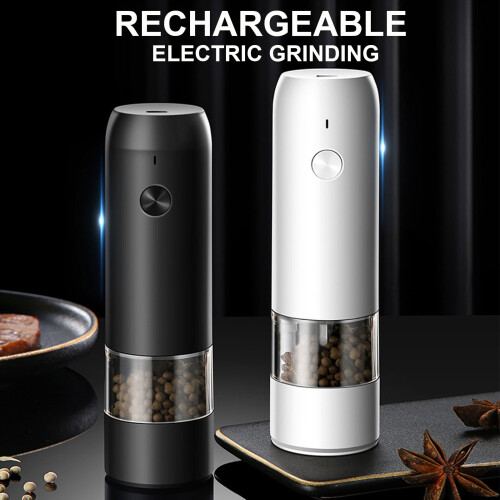Durable Materials Automatic Pepper Grinder, USB Rechargeable Electric Salt Mill with Adjustable Coarseness and LED Light, Ceramic Grinder Refillable 1