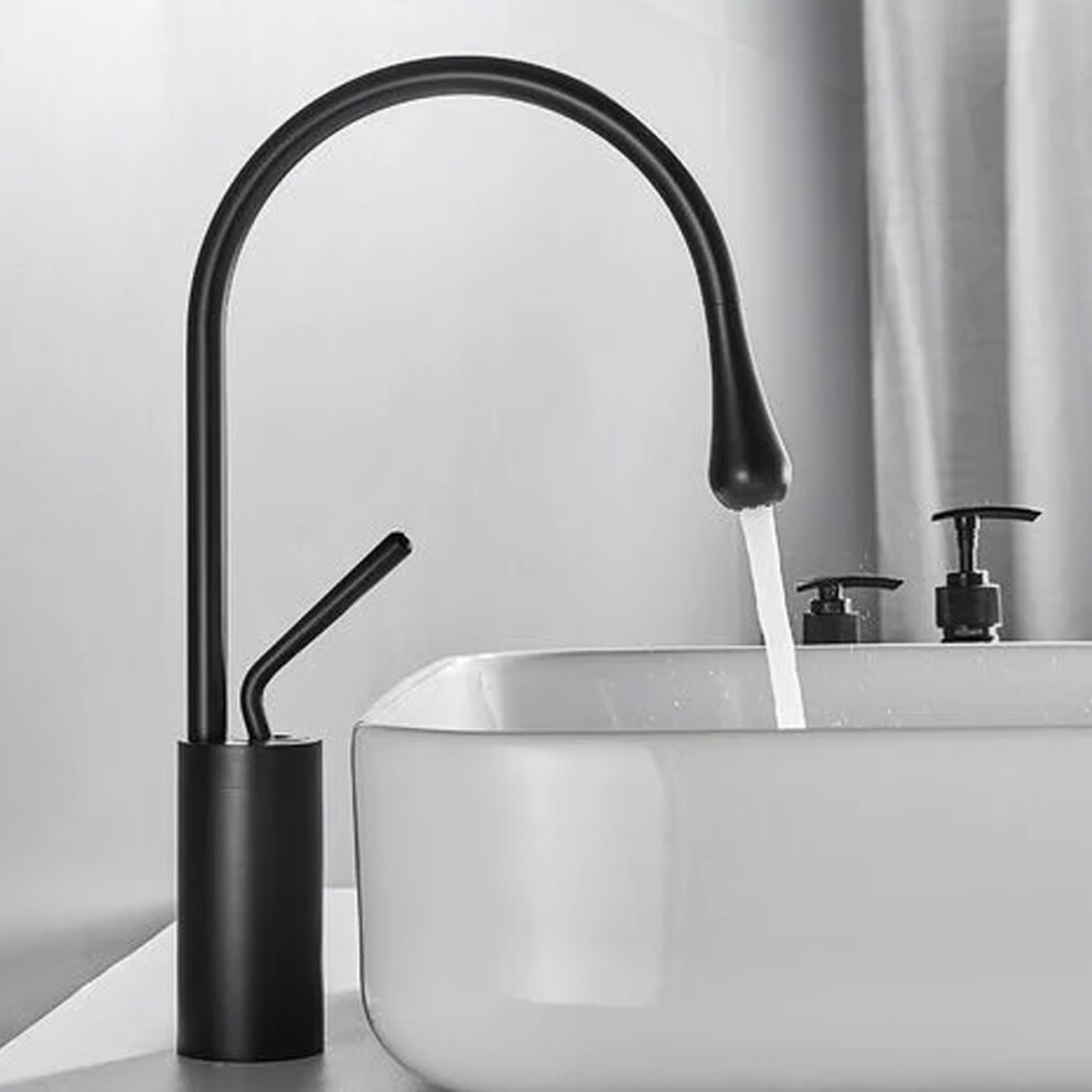 Elegant Brass Marble Mixer Tap, Handcrafted 360 Swivel Basin Faucet, Water Drop Design With Honeycomb Bubbler For Luxurious Bathroom Sink (Black) 9169997191632