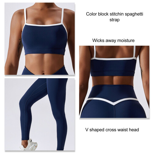 2-teiliger Navy-Yogahose für Damen, Größe 10/M, Spaghetti-Cross-Taille 2