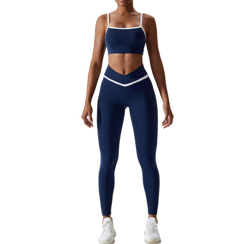 2-teiliger Navy-Yogahose für Damen, Größe 10/M, Spaghetti-Cross-Taille 1