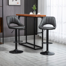 HOMCOM Barstools Set of 2, Dining Stools with Backrest and Footrest, Grey