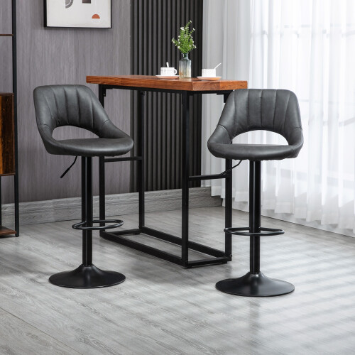 Homcom HOMCOM Barstools Set of 2, Dining Stools with Backrest and Footrest, Grey