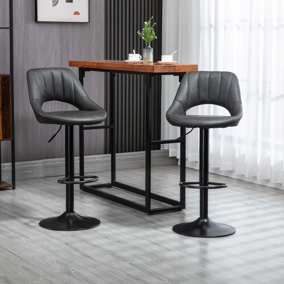 Homcom Barstools Set Of 2, Dining Stools With Backrest And Footrest, Grey