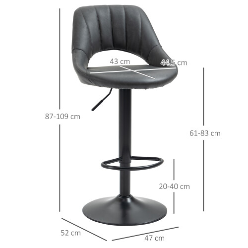 Homcom HOMCOM Barstools Set of 2, Dining Stools with Backrest and Footrest, Grey 2