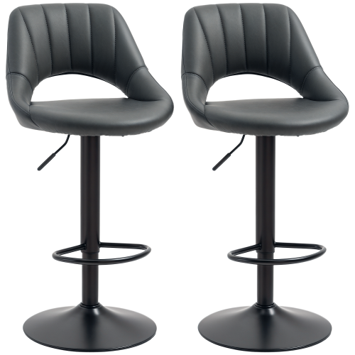 Homcom HOMCOM Barstools Set of 2, Dining Stools with Backrest and Footrest, Grey 1