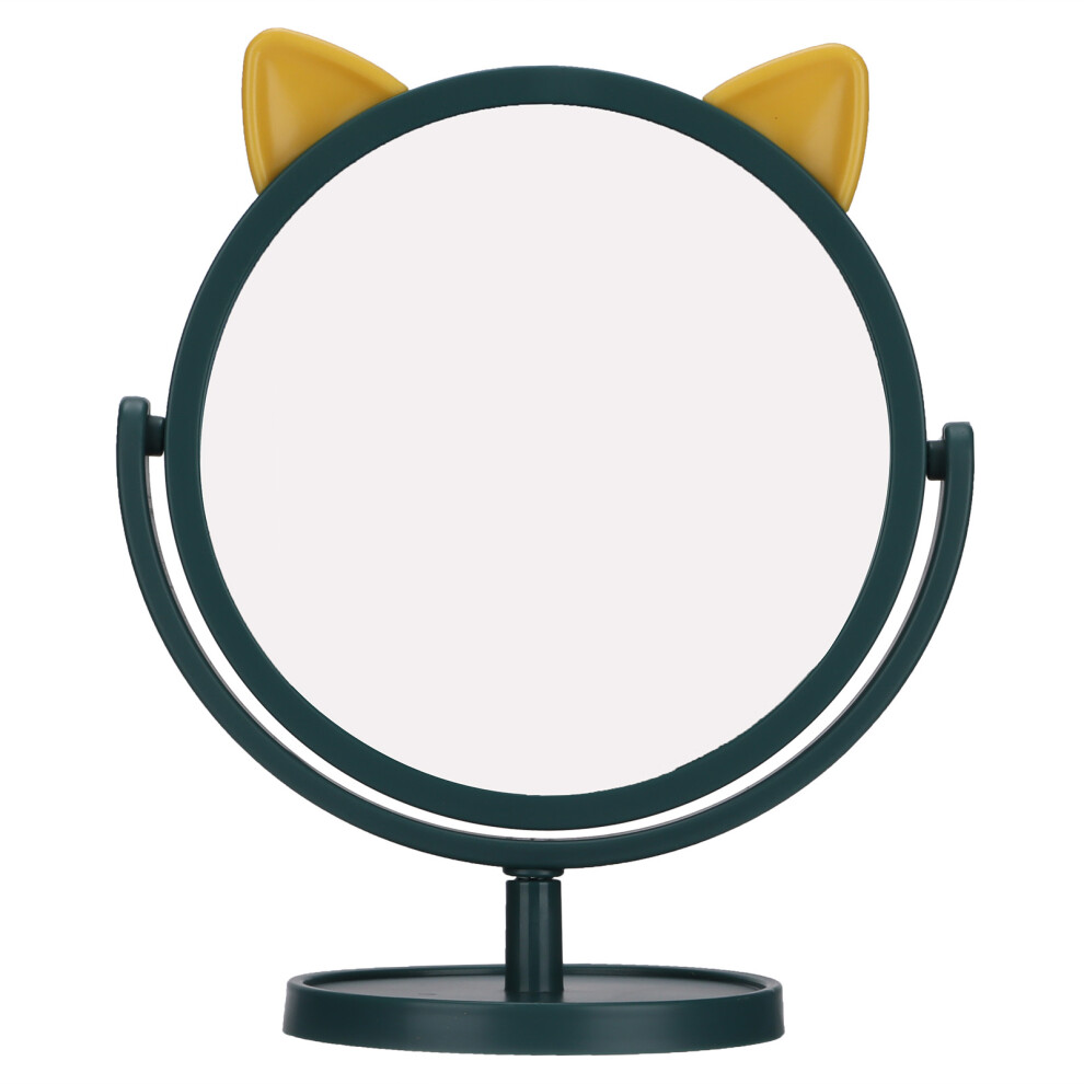 Makeup Mirror Desktop Cosmetic Mirror with 360 Degrees Rotation Cat Ear Shape Design Adjustable Angle High Definition Mirror Vanity Mirror Base Plate