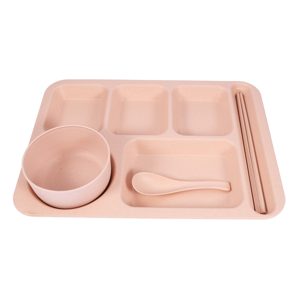 Creative Wheat Straw Bowl Set with Separate Plates and Cutlery, Drop-Proof Rice Dishes for Kids and Students, Multi-Functional Divided Plate for