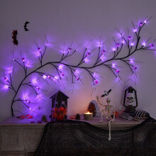 Halloween-Lichterkette, vielseitig einsetzbar, 54 LEDs, Weidenranke mit Fledermäusen, Geistern und Kürbissen, 8 Modi, Speicherfunktion, wasserdicht