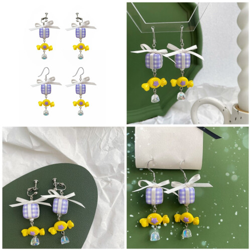 Candy Dangle Drop Earrings Clip Earrings Bow-Ear hook style 2