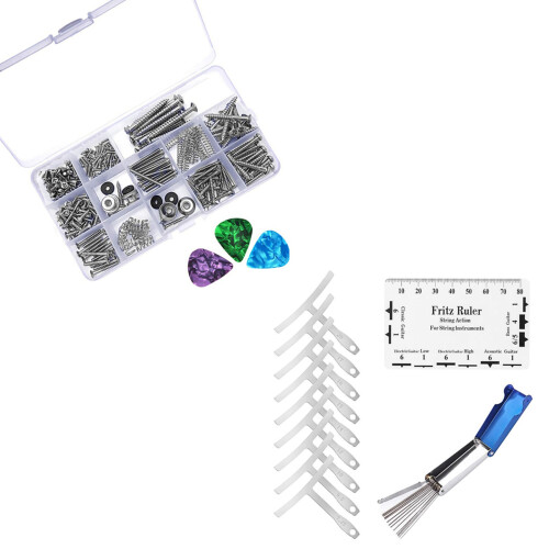 1 Set Electric Guitar Screw Kit with 9Pcs Understring Radius Gauge + String Action Ruler Gauge Tool 1