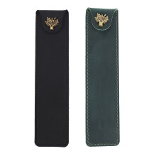 2x Leather Pen Pouch Holder Single Pencil Bag with Snap Button for Rollerball Fountain Ballpoint Pen-Black & Green