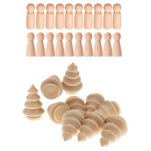 10PCS Blank Christmas Tree Peg Dolls Party Cake Toppers with Peg Doll Unfinished People Plain Blank Bodies Angel Dolls