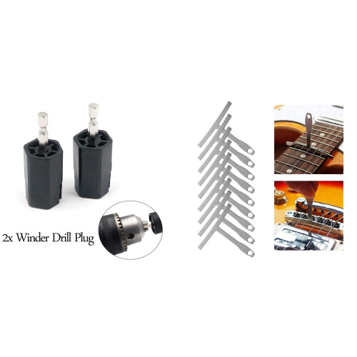 2Pcs String Winder Tuning Peg Puller Replace Electric Drill with Guitar String Action Ruler, 9 Understring Radius Gauge 1