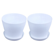 2X Plastic Plant Flower Pot Planter With Saucer Tray Round Gloss White Upper Caliber -, 17cm / 6.69 inch