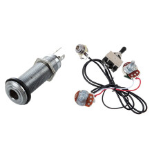 1 Pcs 1/4 Inch Chrome Cylinder Flush Mount Jack & 1 Set Guitar Wiring Harness Prewired Silver