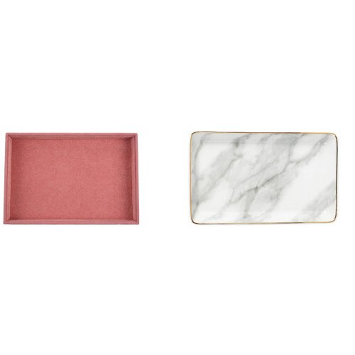 Velvet Jewelry Ring Display Organizer Case Tray & Ceramic Storage Tray Nordic Style Rectangular Marble Pattern