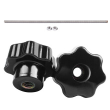 1x 320mm x M8 Stainless Steel Thread Bar Stock Rod Silver Tone & 5x Black Star Grip Knobs, Female Thread Diameter 8mm