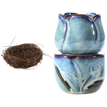 Handmade Vine Twig Bird Nest Home Nature Holiday with Aromatherapy Candle Lamp Oil Burner Tulip Ceramic Candle