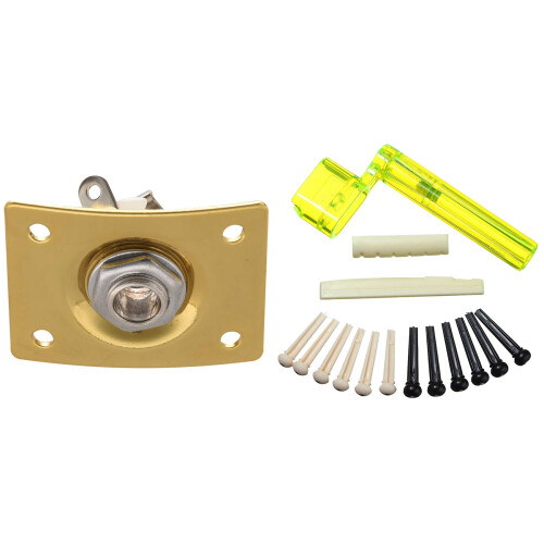 6 String Acoustic Guitar Nut Saddle + 2X String Winder +12X Bridge Pins with Square Style Jack 1/4 Output Input Jack