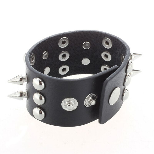 2X BRACCIALE BRACCIALETTO REGOLABILE CUOIO NERO CON Borchie 1